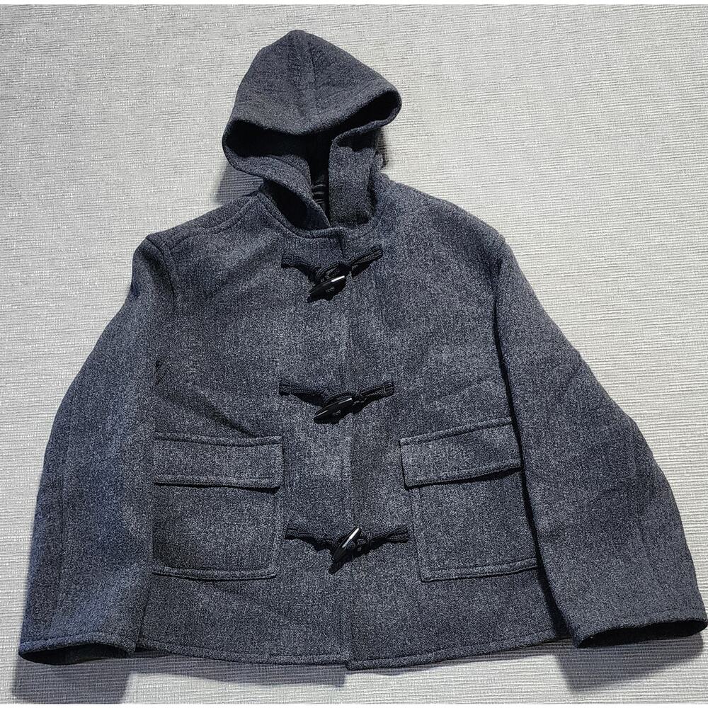 ZARA Gray Wool Blend Duffle Coat Hooded Toggle Jacket Women’s Size M